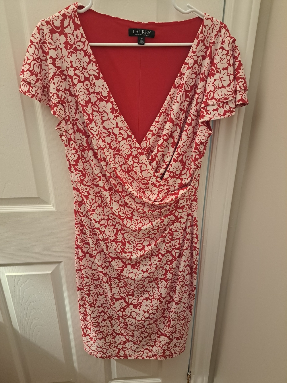 Ralph Lauren Red and Cream Floral Wrap-Style Dress